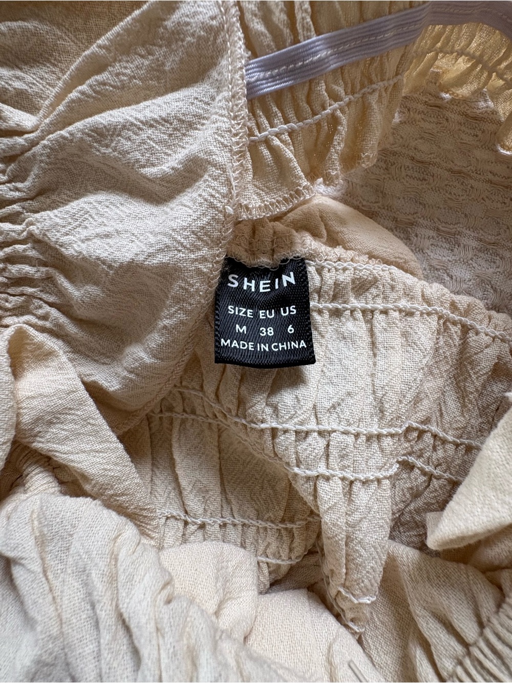 Smocked Ruffle Flutter-Sleeve Top in Beige - Square Neck, Peasant Bohemian - Picture 2 of 5